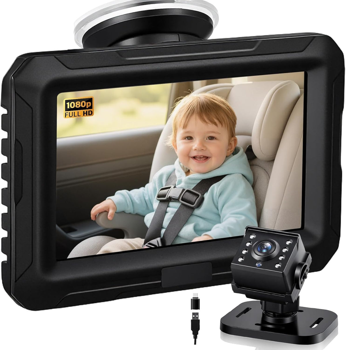 1080P Baby Car Mirror Camera with Night Vision, 150° Wide View Angle D642