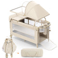4 in 1 Foldable Pack and Play with Bassinet and Changing Table, Beige I10993