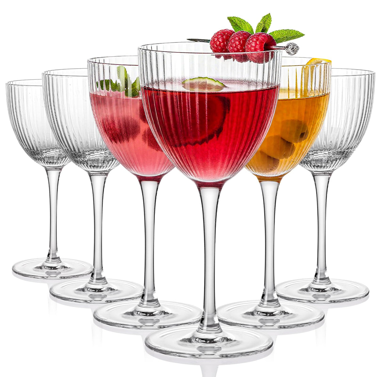 Coupe Glasses Set of 6, Vintage Ribbed Martini Glassware, 5 Oz E7255
