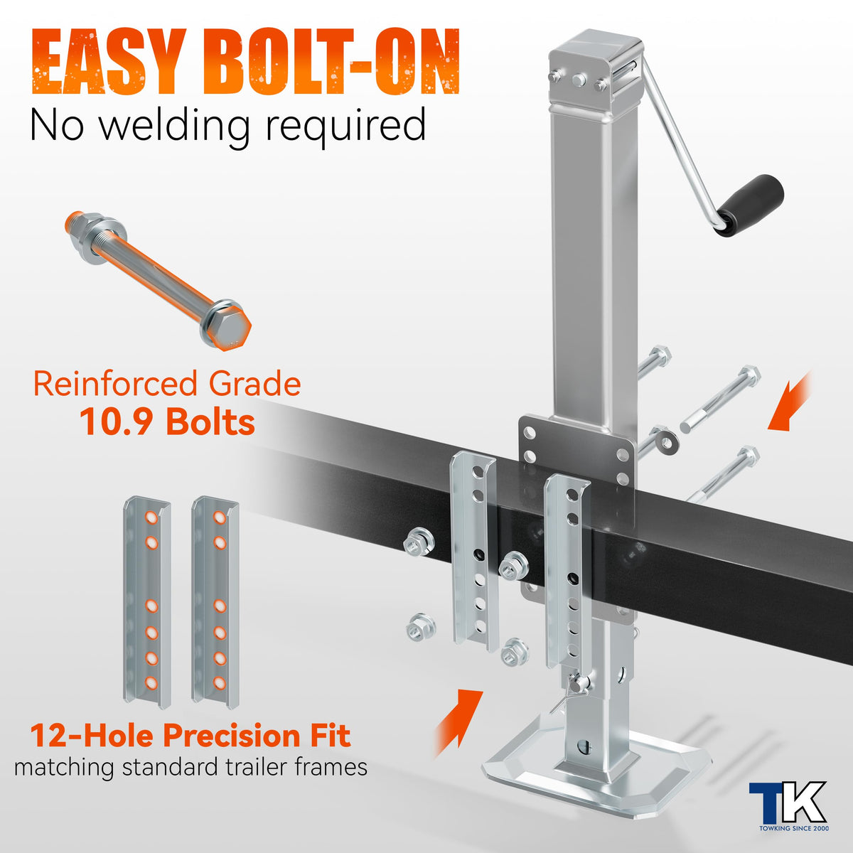 Square Trailer Jack, 15" Lift, Heavy Duty Swivel O391102