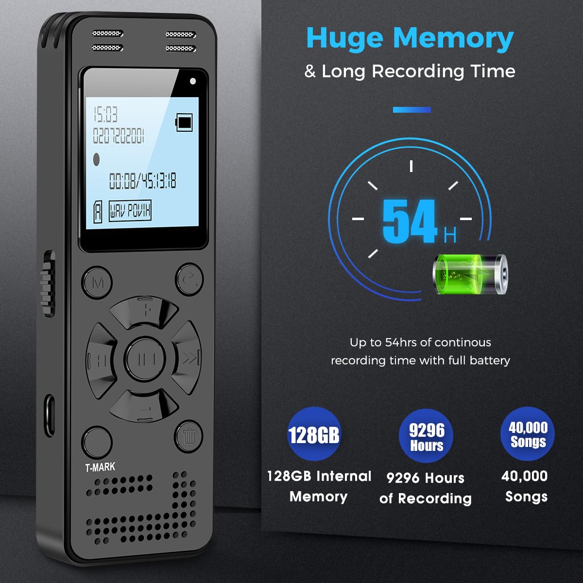 128GB Digital Voice Recorder with Playback L86449