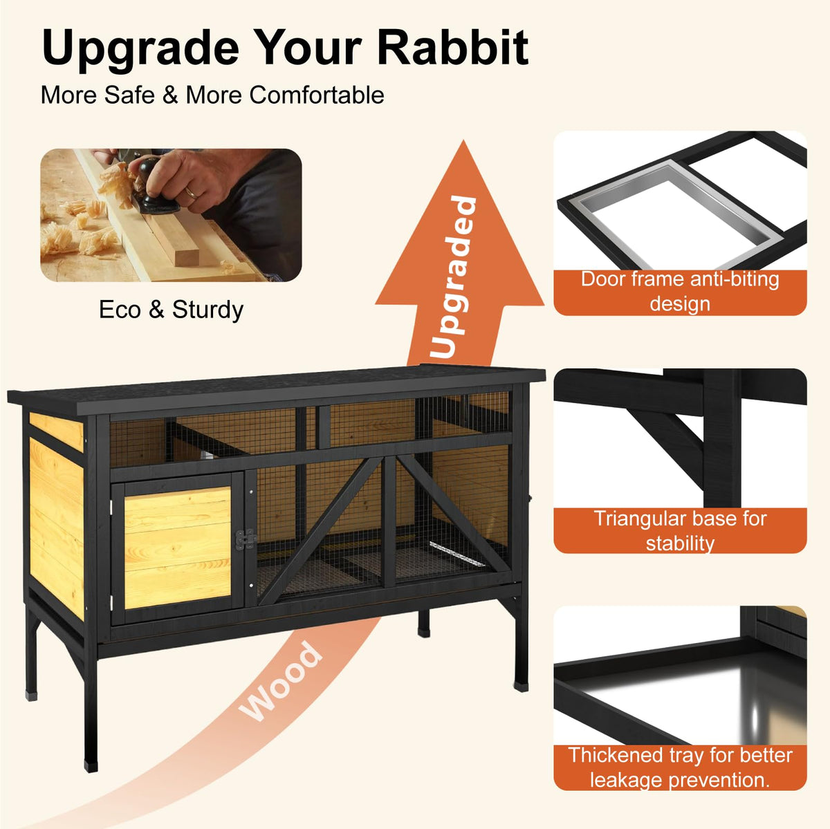 46.7" Wooden Rabbit Hutch with Removable Tray V56544