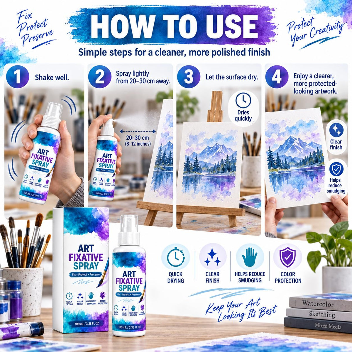 Art Fixative Spray for Pencil & Mixed Media, 4 Pack O407753