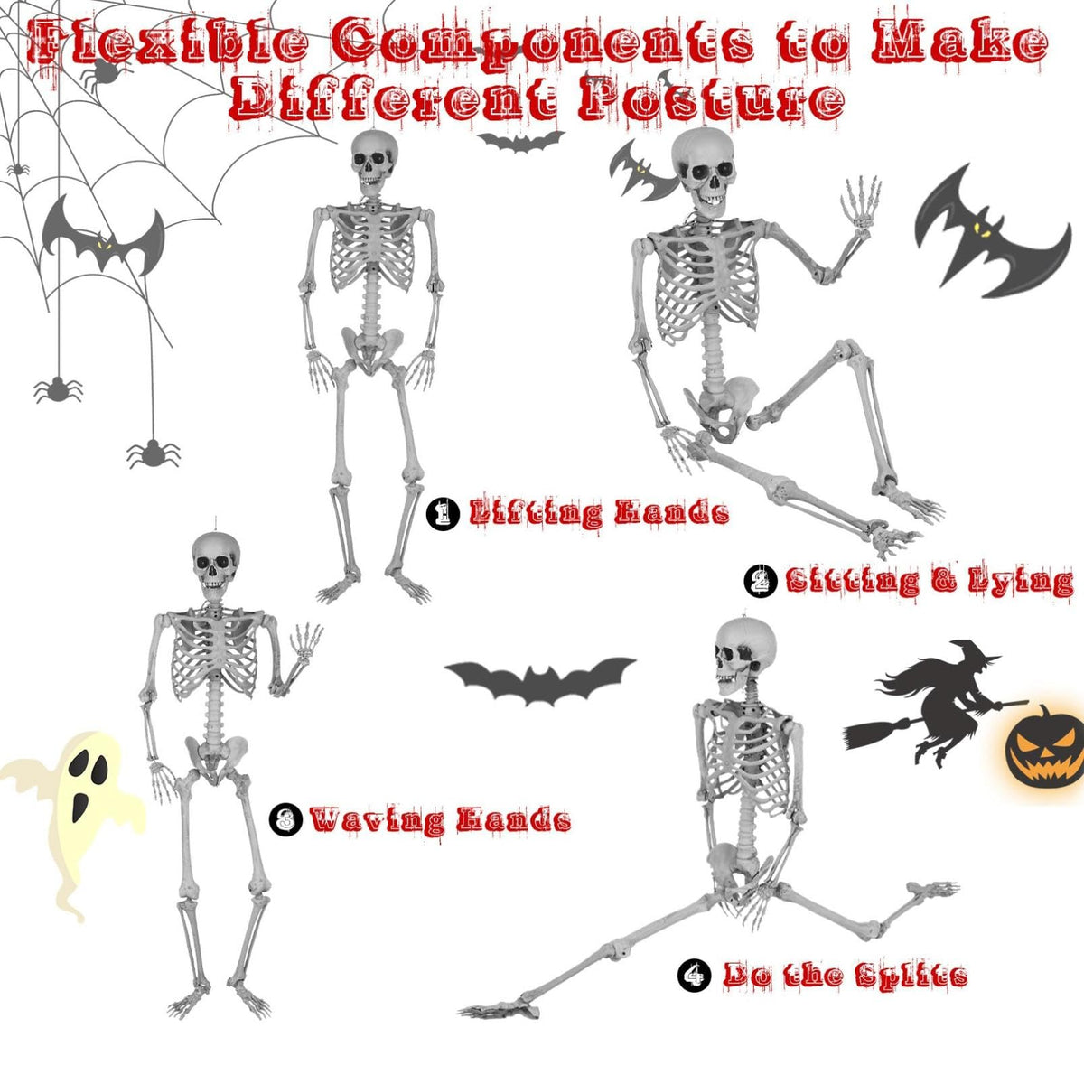 5.4Ft Posable Life Size Full Body Skeleton with Movable Joints R1683