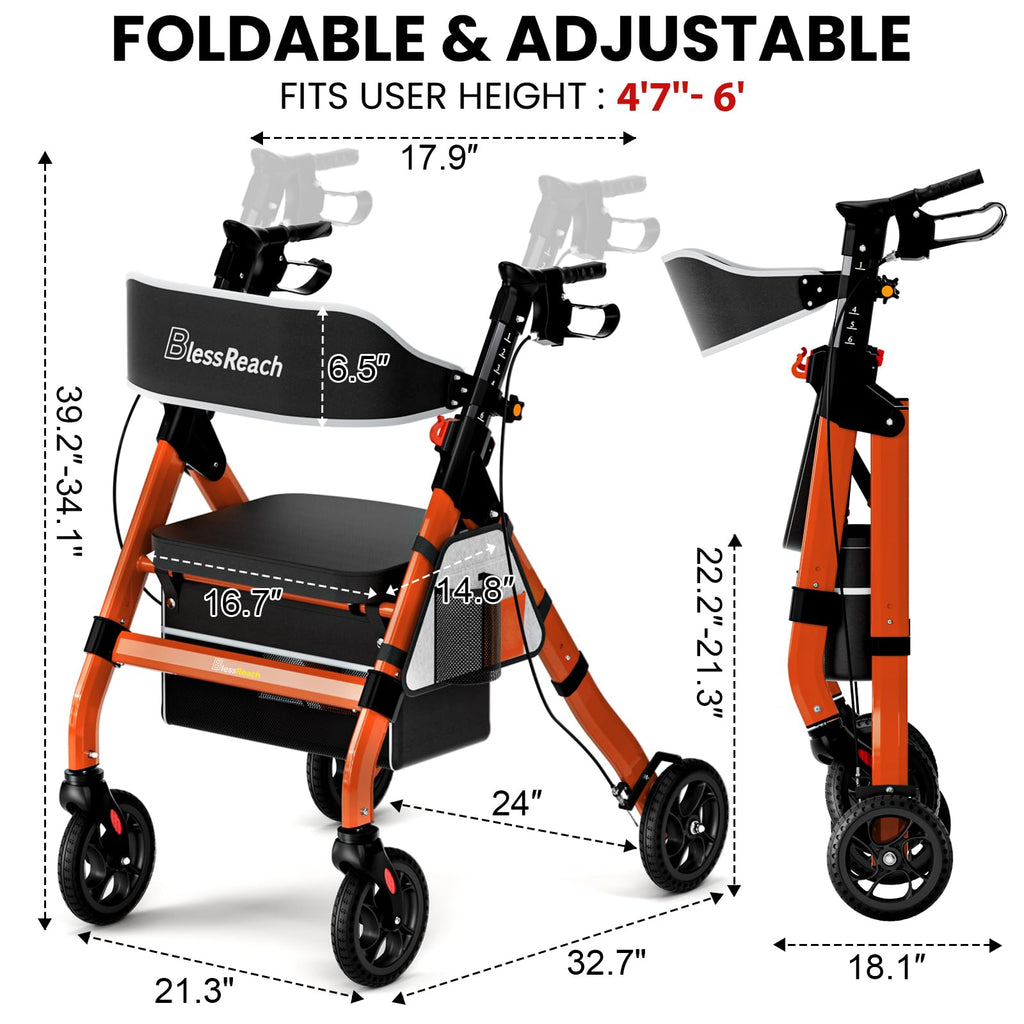 Foldable Heavy-Duty Rollator Walkers with Seat F212515