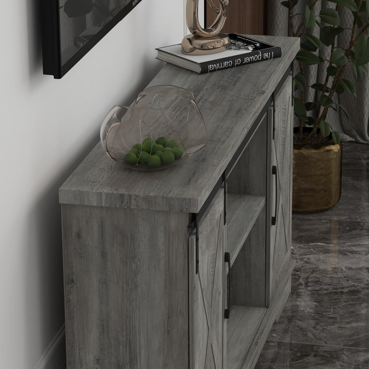 65 Inch TV Stand with Sliding Barn Doors C640492