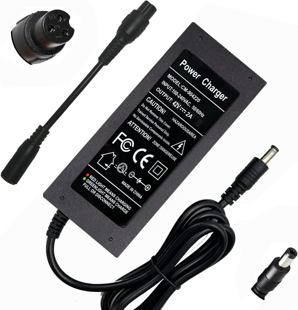 42V 2A Charger for 36V Lithium Battery, 5.5mm x 2.5mm and 8mm 3 Prong Connector N845