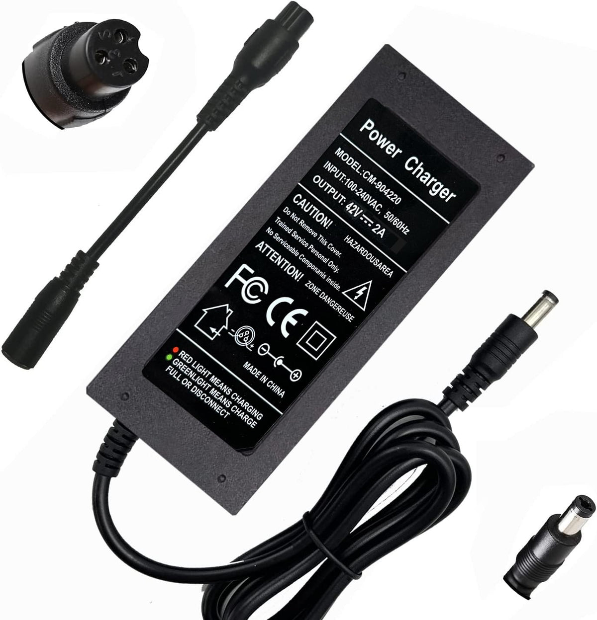 42V 2A Charger for 36V Lithium Battery, 5.5mm x 2.5mm and 8mm 3 Prong Connector N845