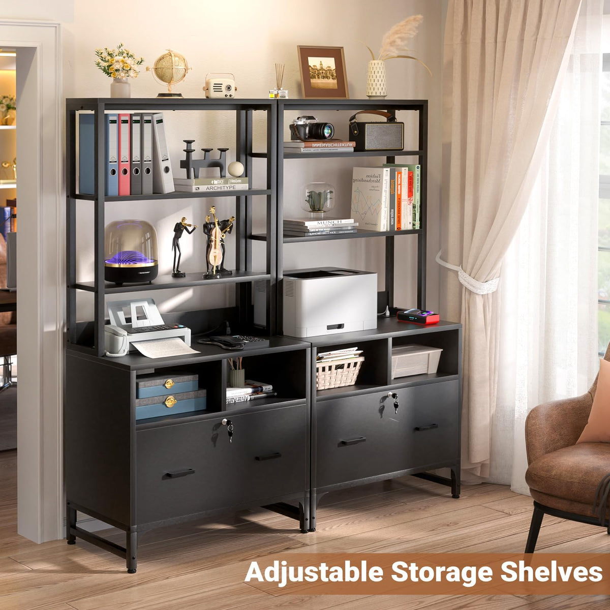 Black File Cabinet with Charging Station Y10865