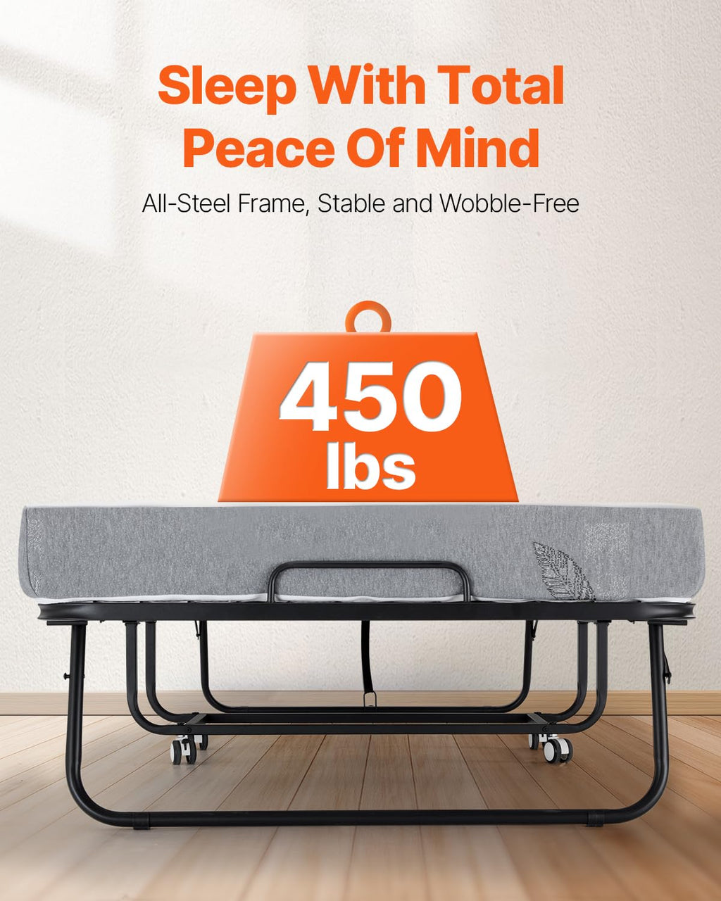 White Twin Size Folding Bed with 5 in Memory Foam Mattress K390