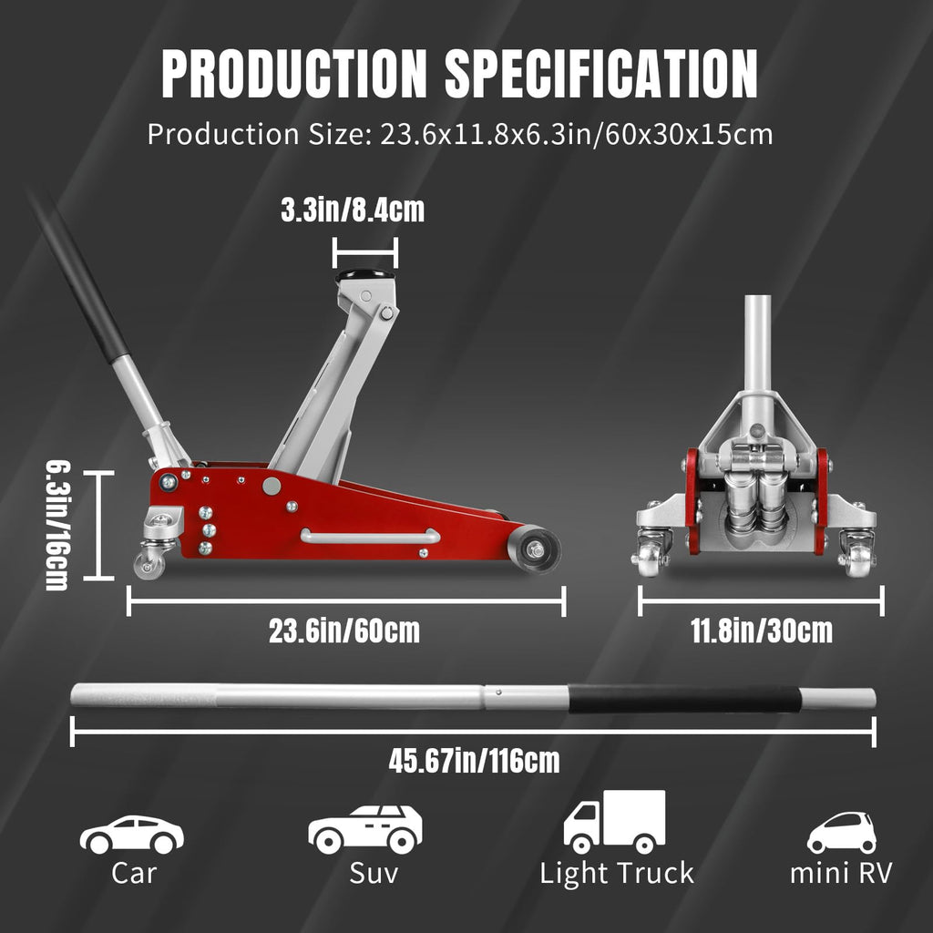 3 Ton Low Profile Aluminum and Steel Car Jack with Jack Stands, Red, 2 Pack R5297