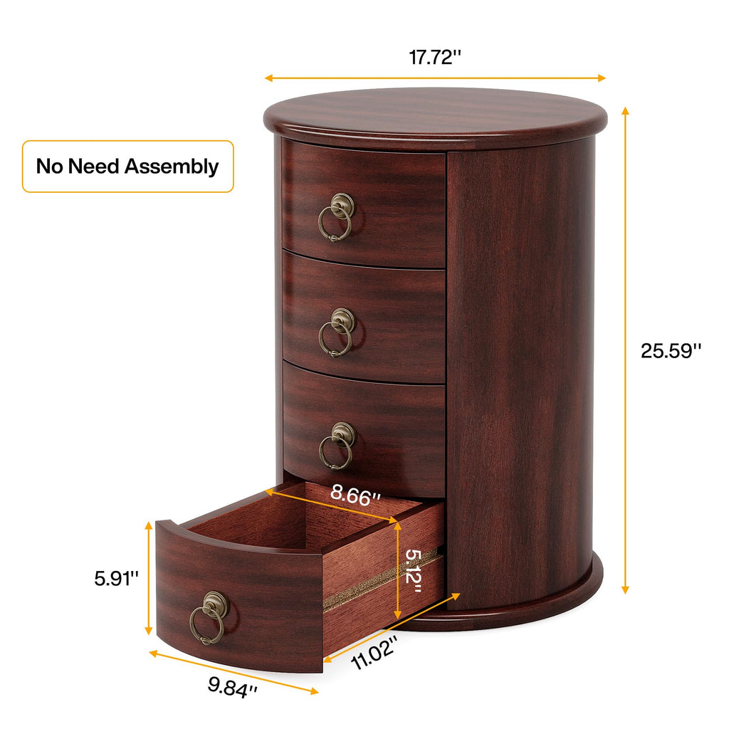 Solid Wood Round End Table with 4 Drawers L621814