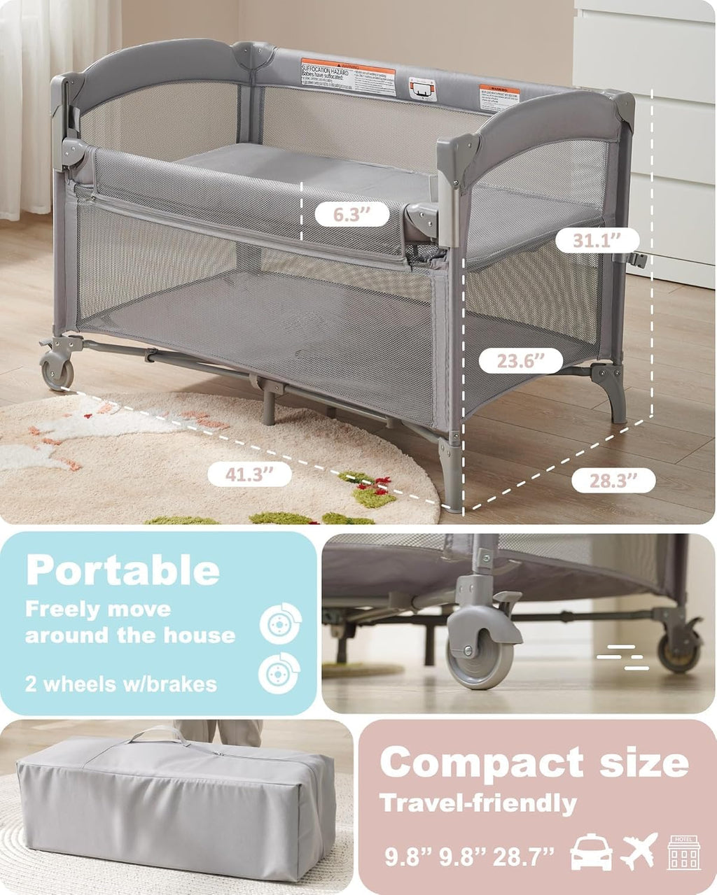 4-in-1 Baby Bassinet, Bedside Sleeper, Playard, Changing Table V4658