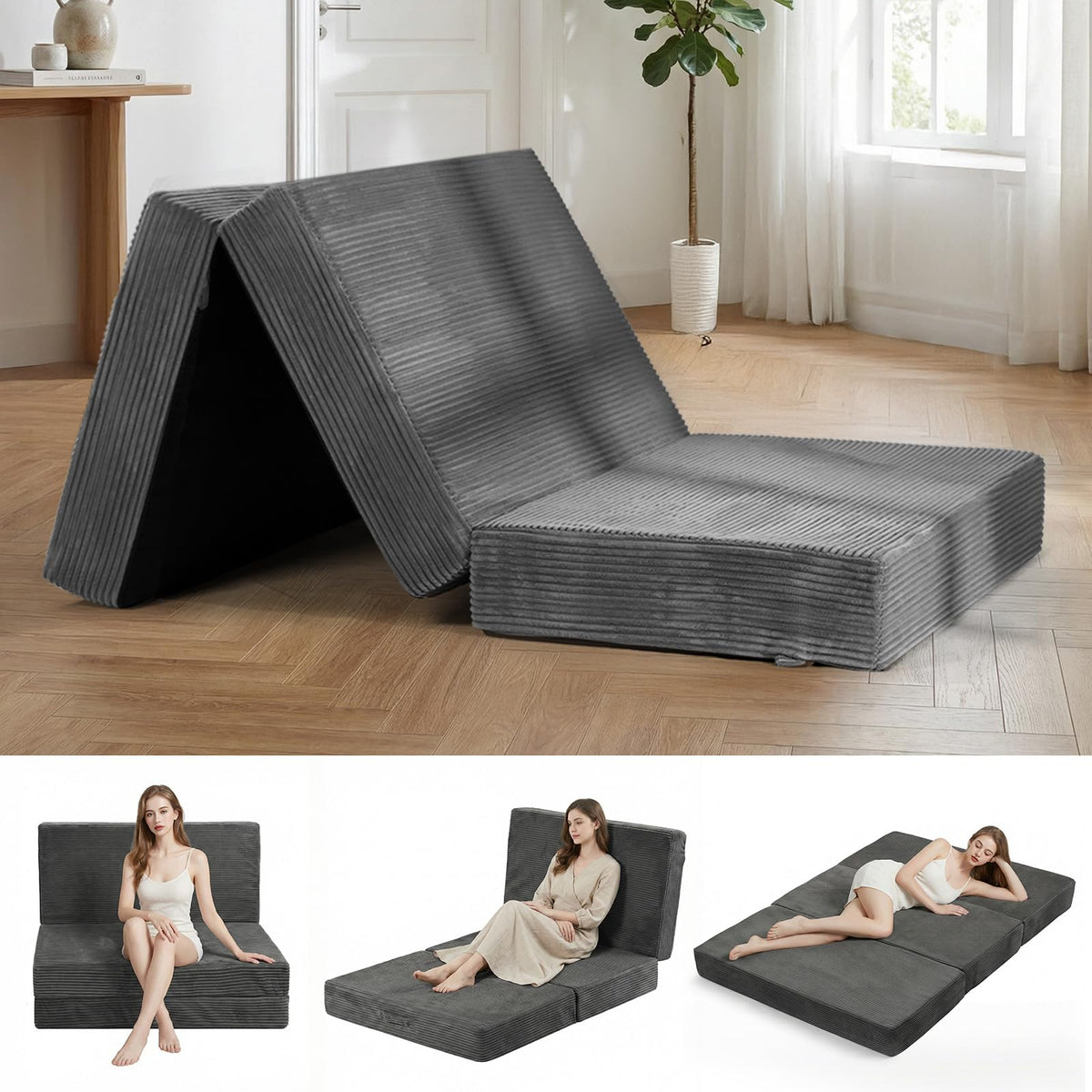 6 inch Tri Fold Twin Size Memory Foam Mattress C747570