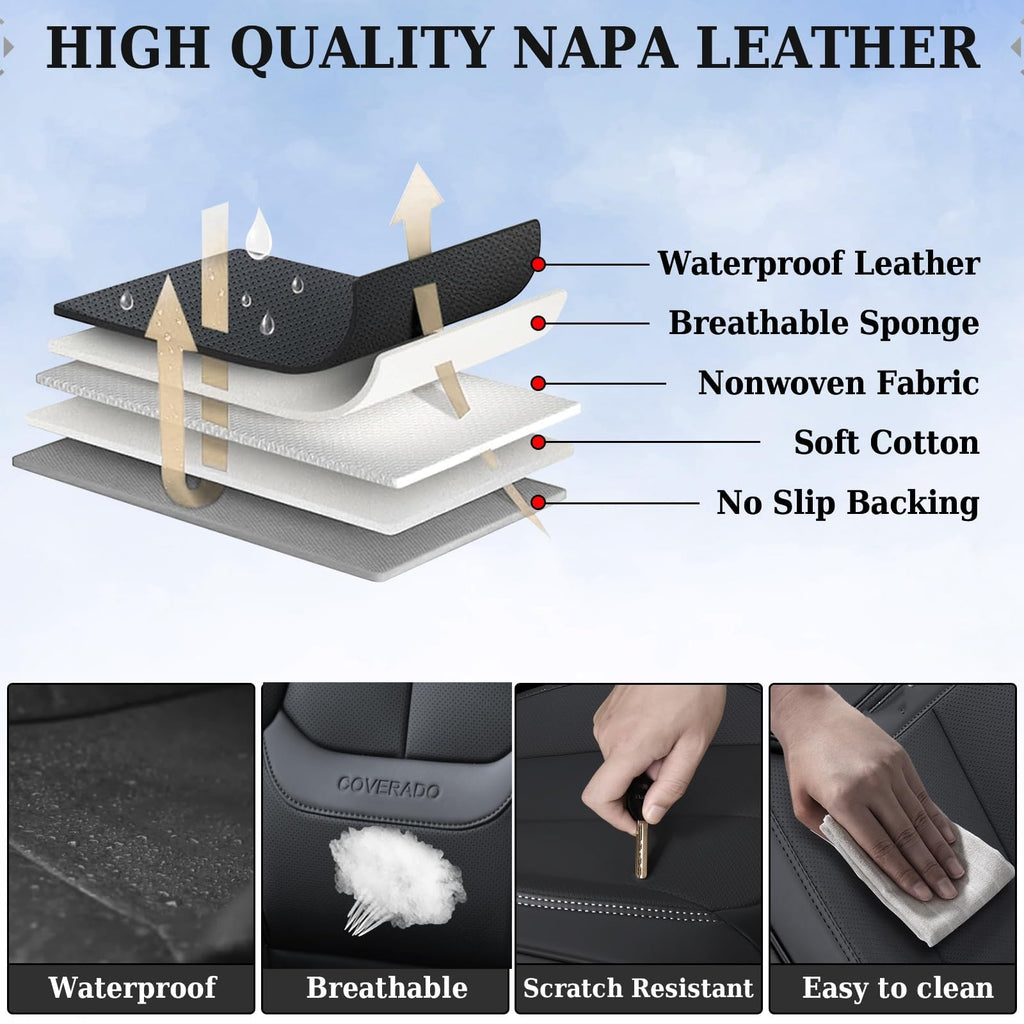 Black Full Set Waterproof Nappa Leather Car Seat Covers N511