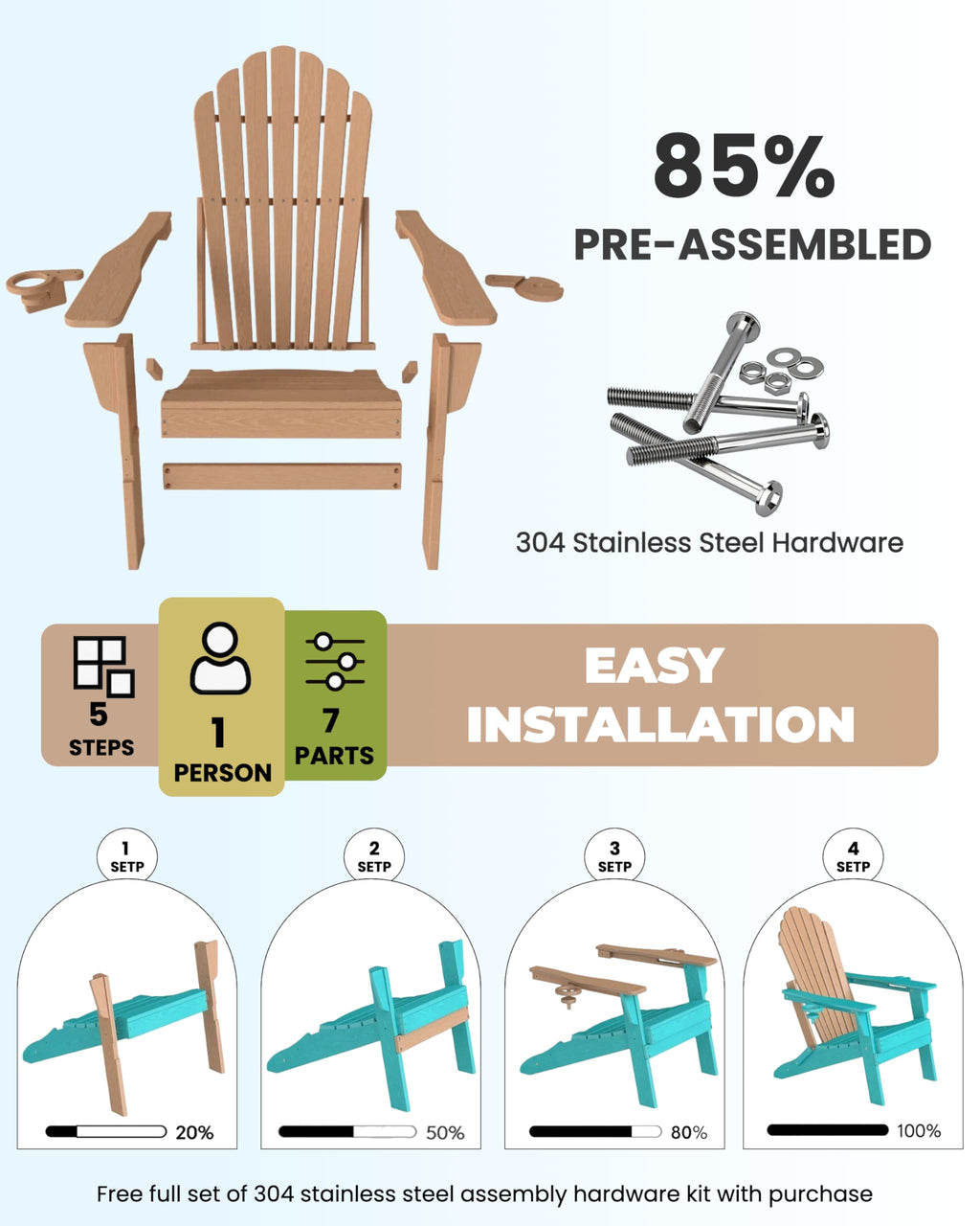 HDPE Adirondack Chair Set of 4 with Cup Holders P99243