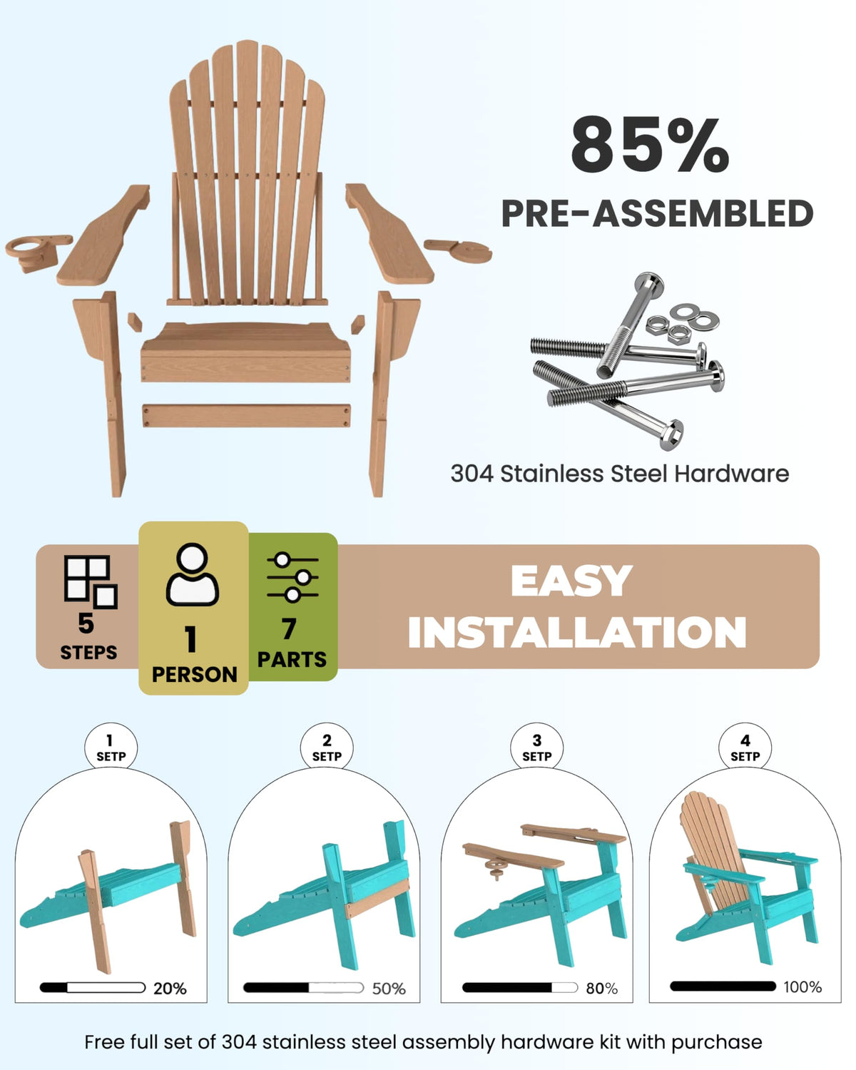 HDPE Adirondack Chair Set of 4 with Cup Holders P99243