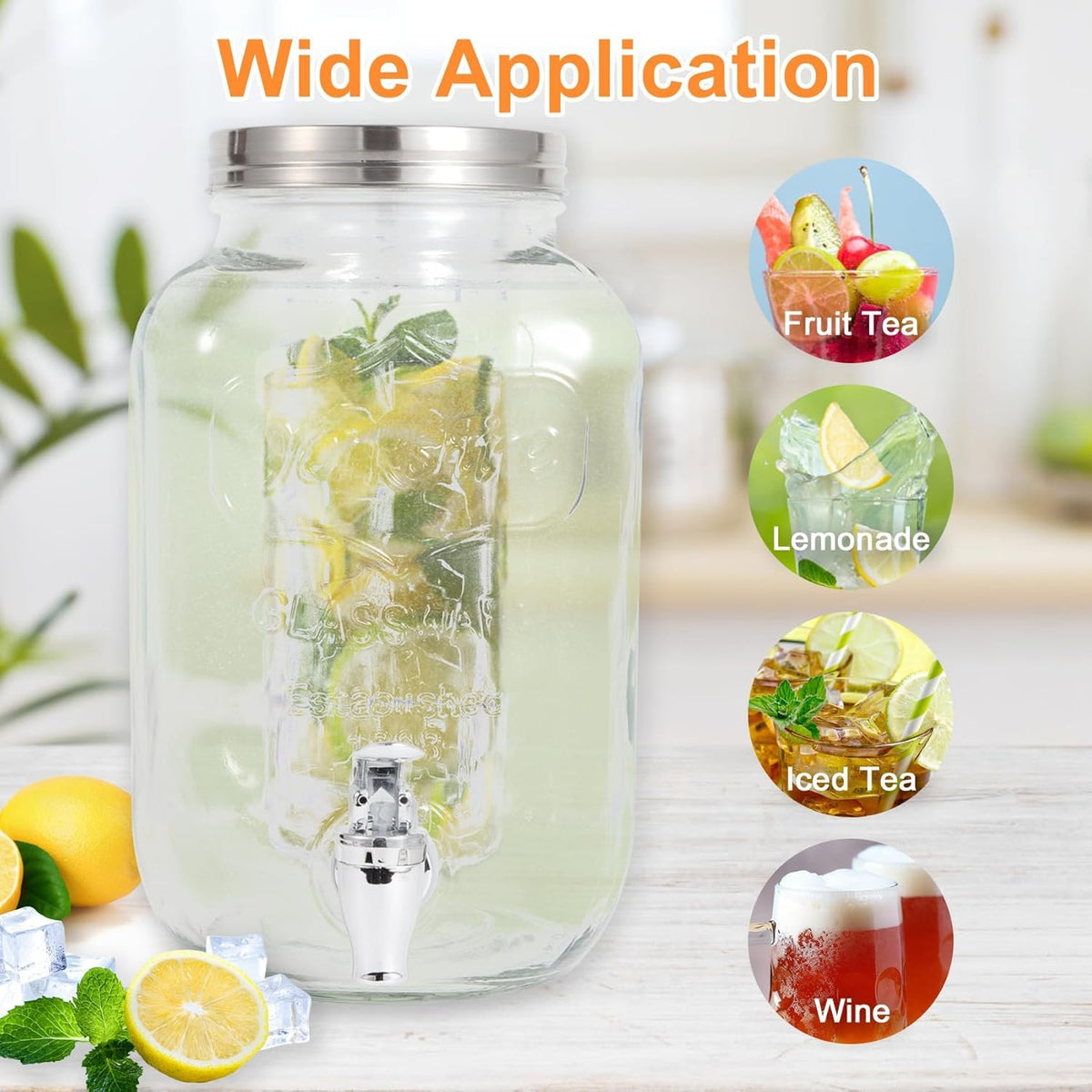 1 Gallon Glass Drink Dispenser Set of 2 W62608