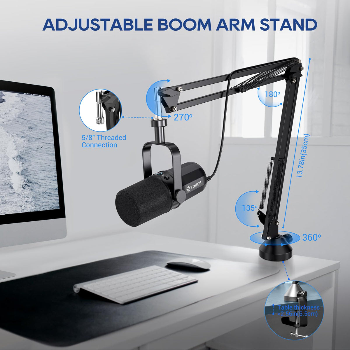 USB/XLR Dynamic Microphone Kit with Boom Arm G106