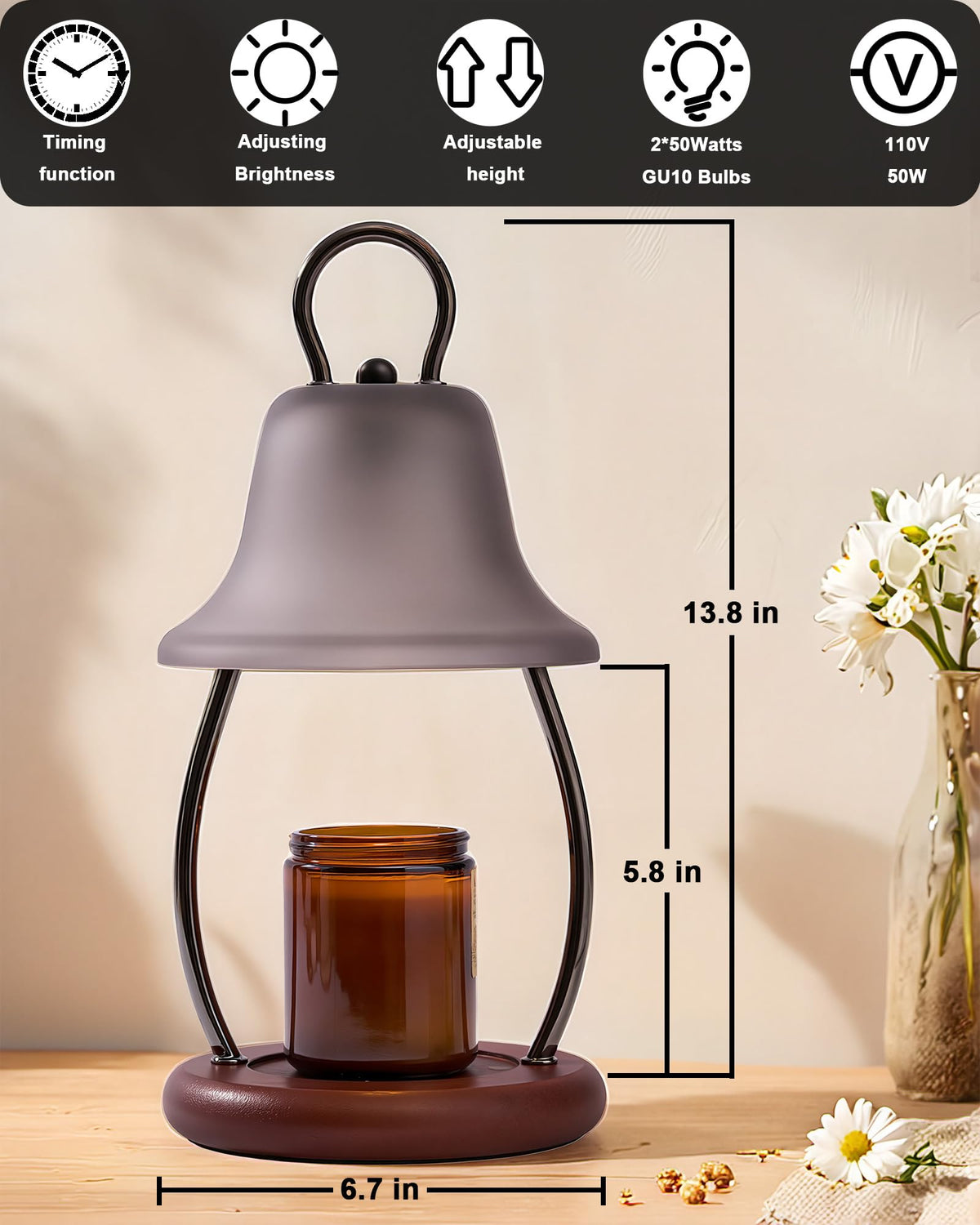 Black Dimmable Candle Warmer Lamp with Timer J41491