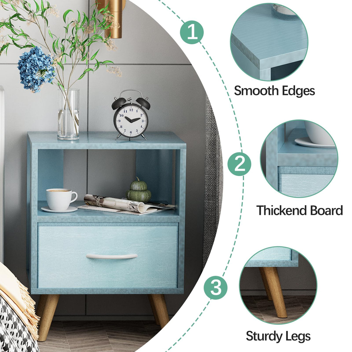 Blue Kids Nightstand with Drawer X665
