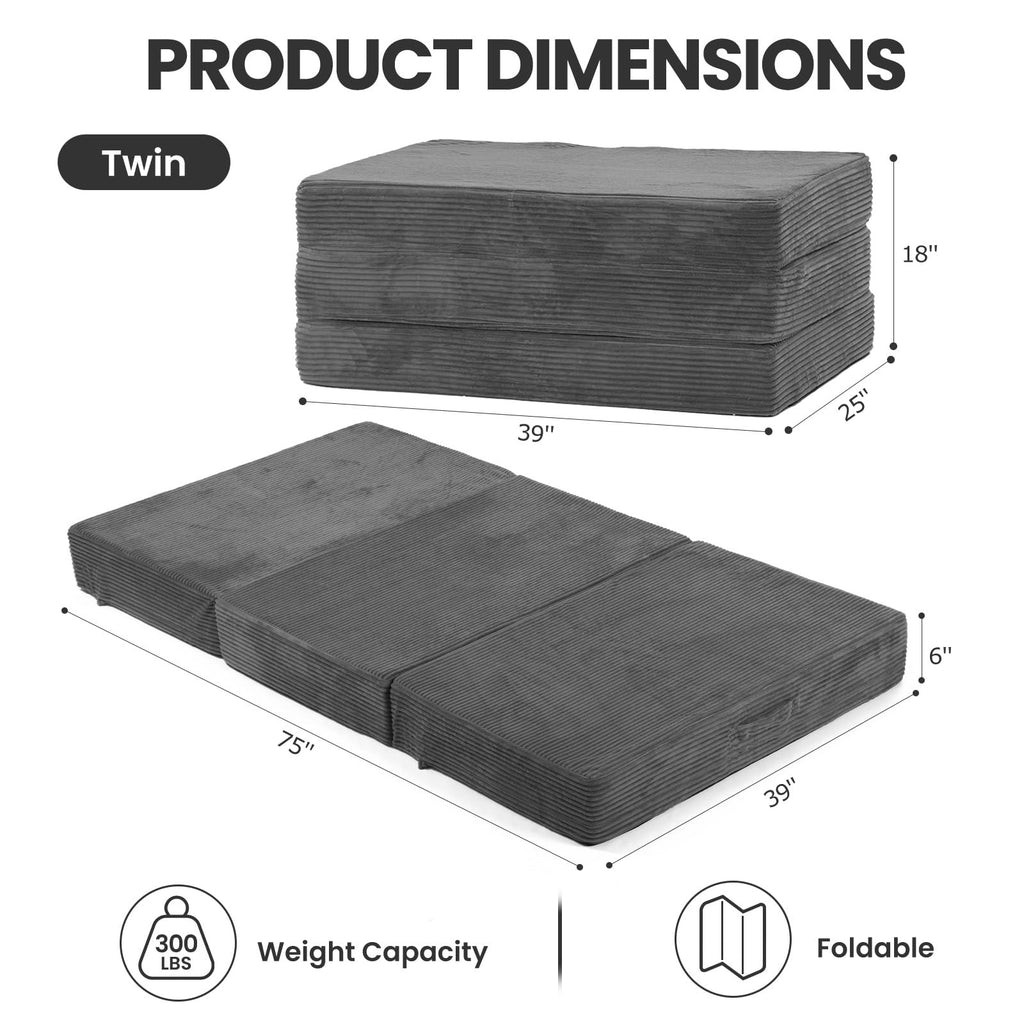 6 inch Tri Fold Twin Size Memory Foam Mattress C747570