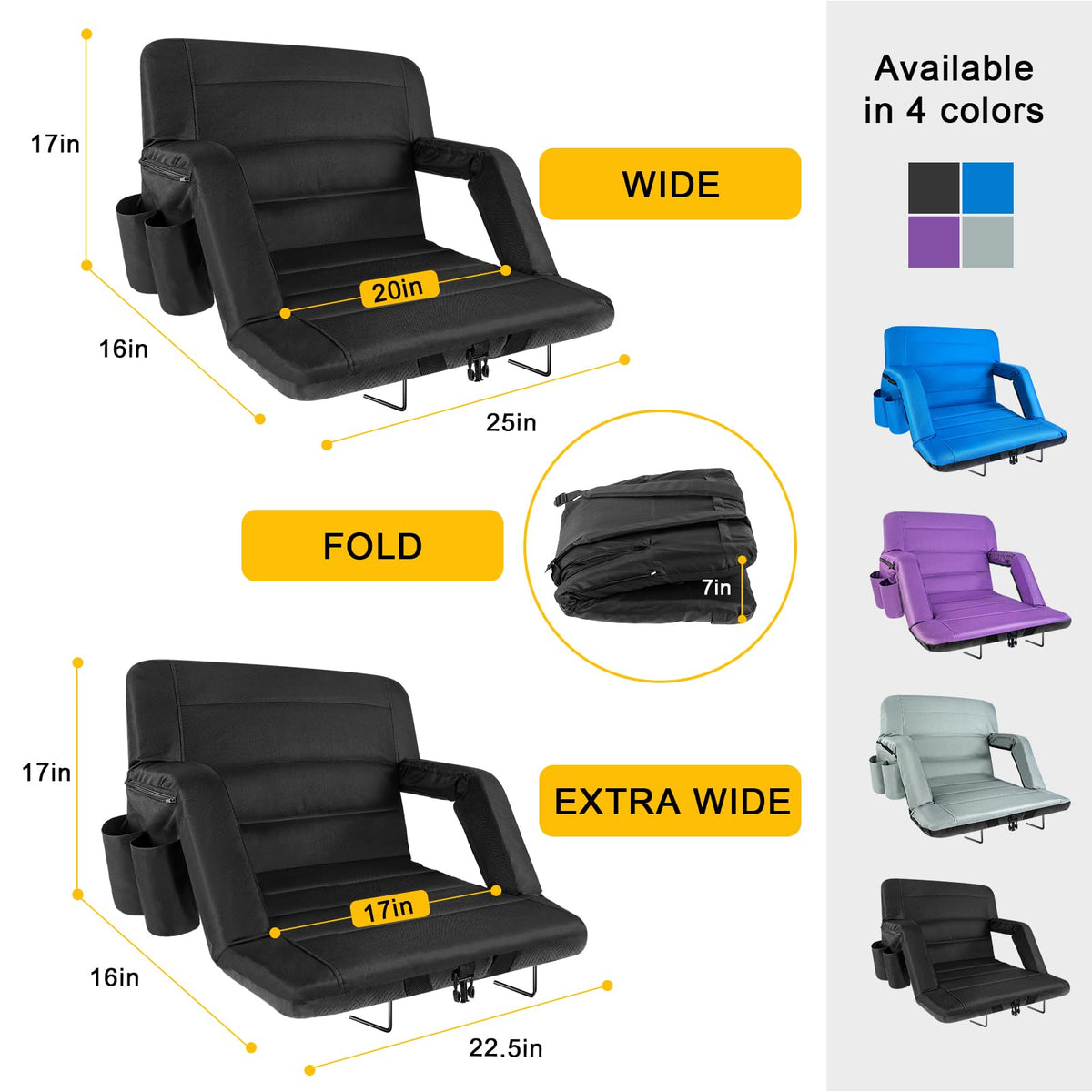 2 Pack Wide Waterproof Folding Stadium Seats with Back Support E532