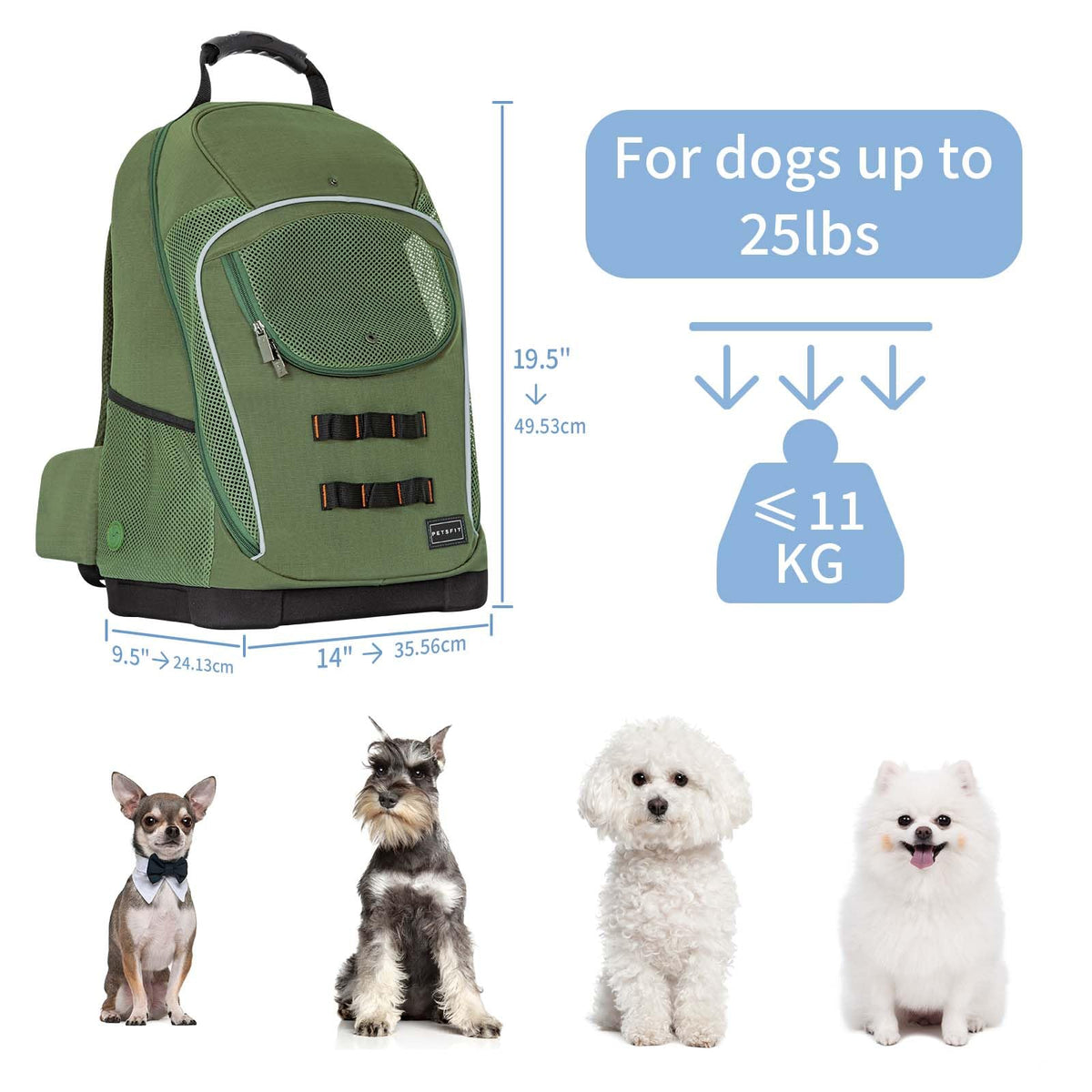 Green Pet Dog Carrier Backpack with Large Ventilations P215
