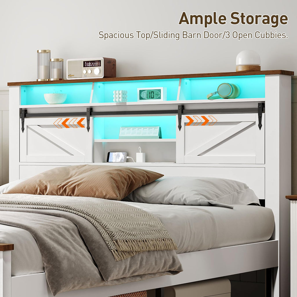 White and Walnut Full Size Storage Bed Frame M89202