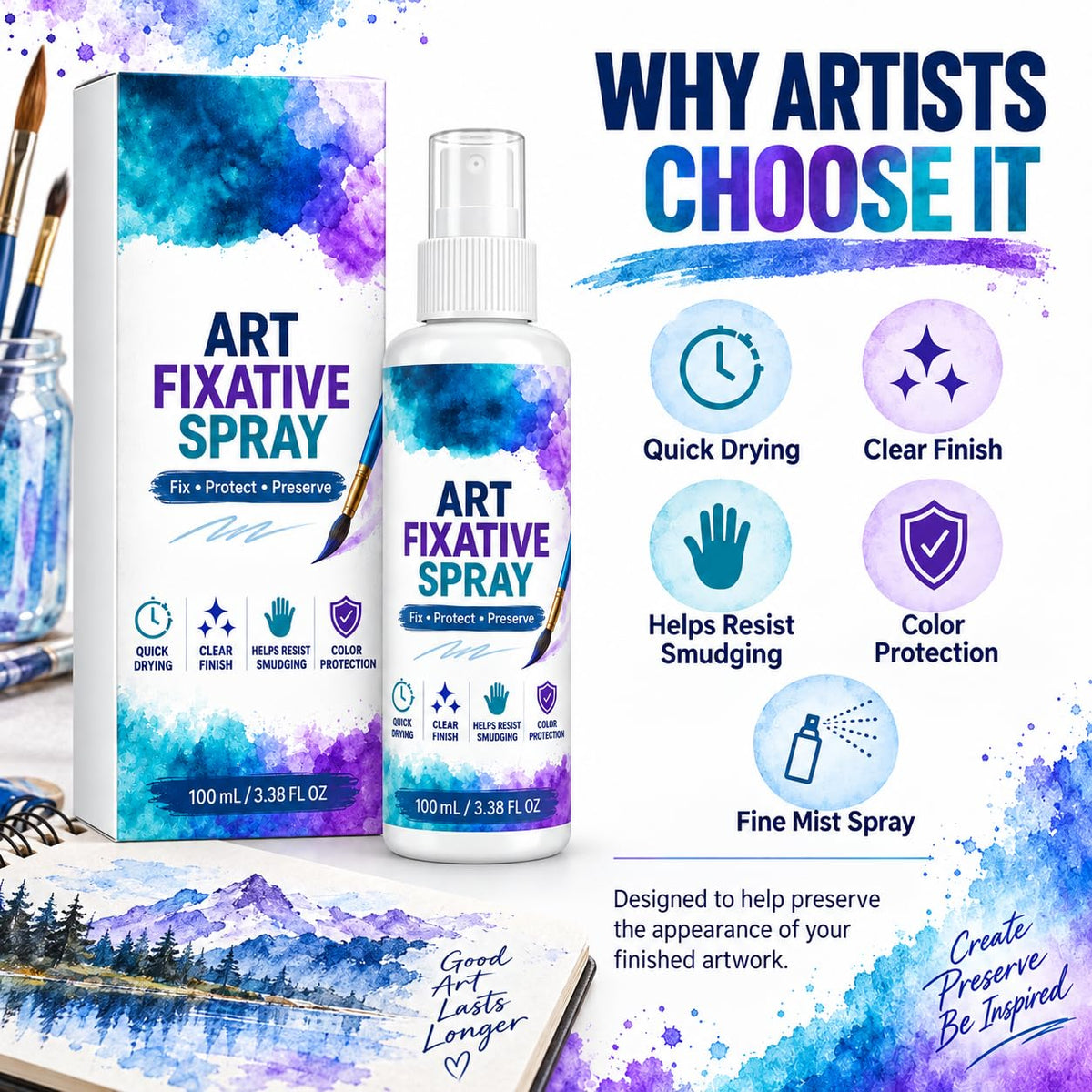 Art Fixative Spray for Pencil & Mixed Media, 4 Pack O407753