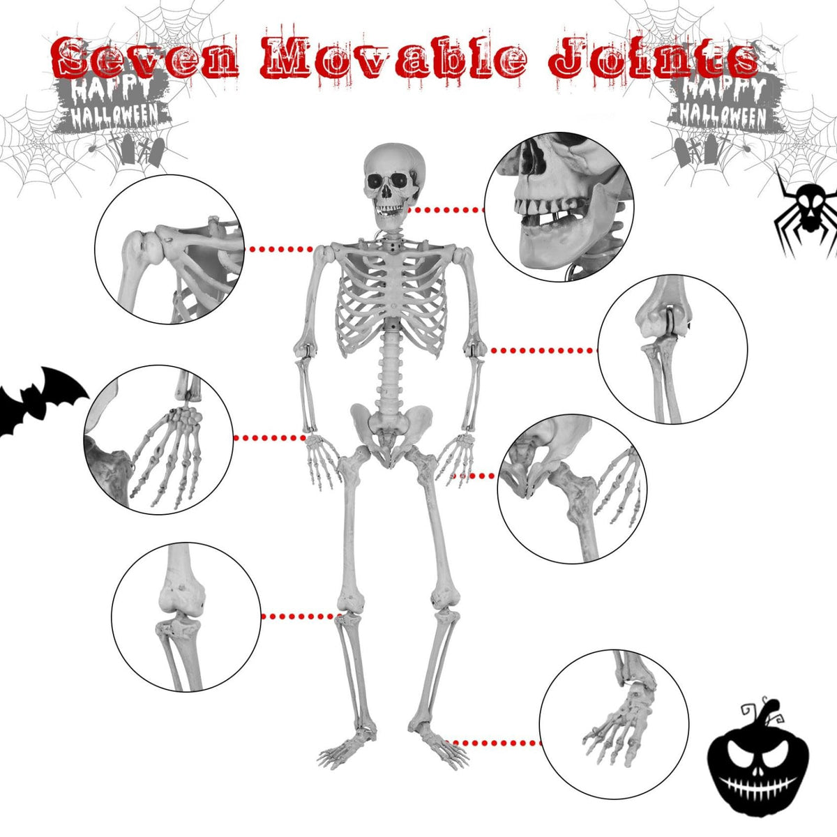 5.4Ft Posable Life Size Full Body Skeleton with Movable Joints R1683
