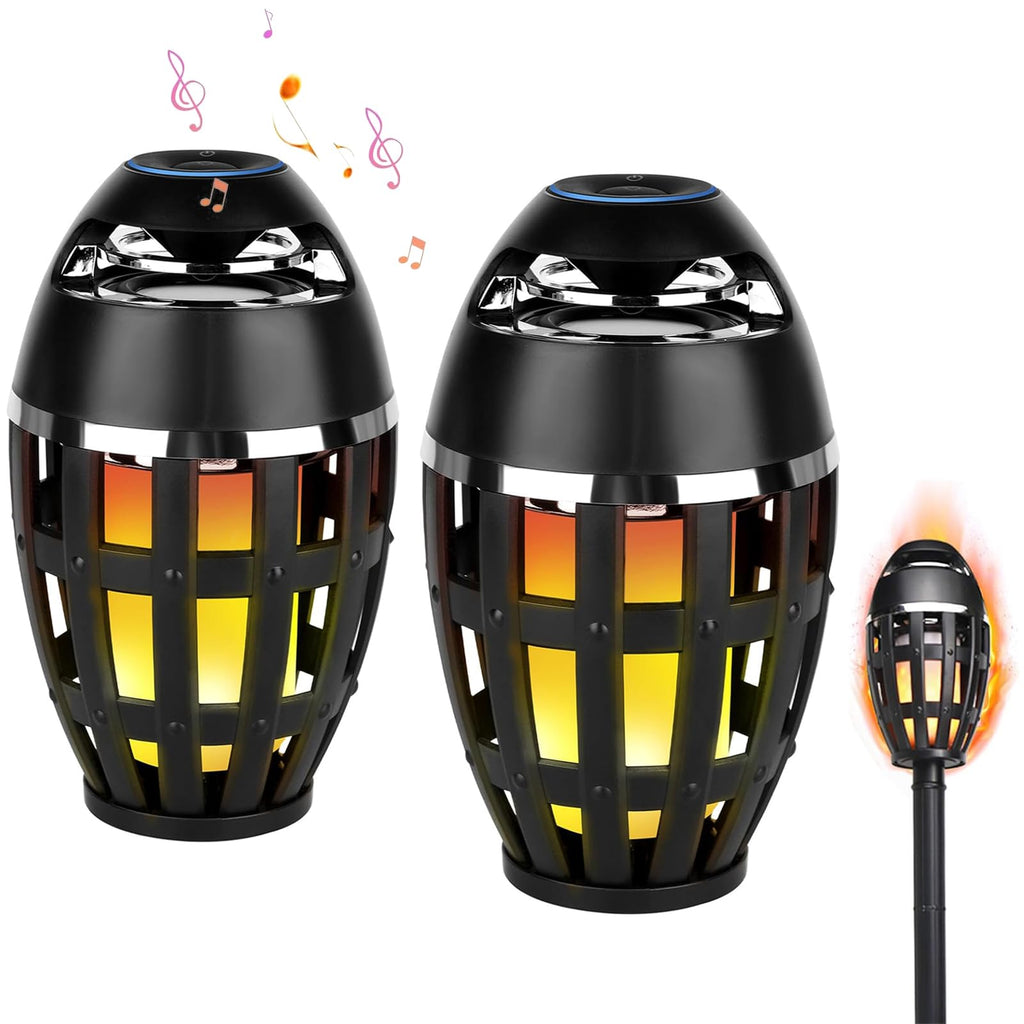 2 Pack Outdoor Bluetooth Flame Speakers with Stakes M246