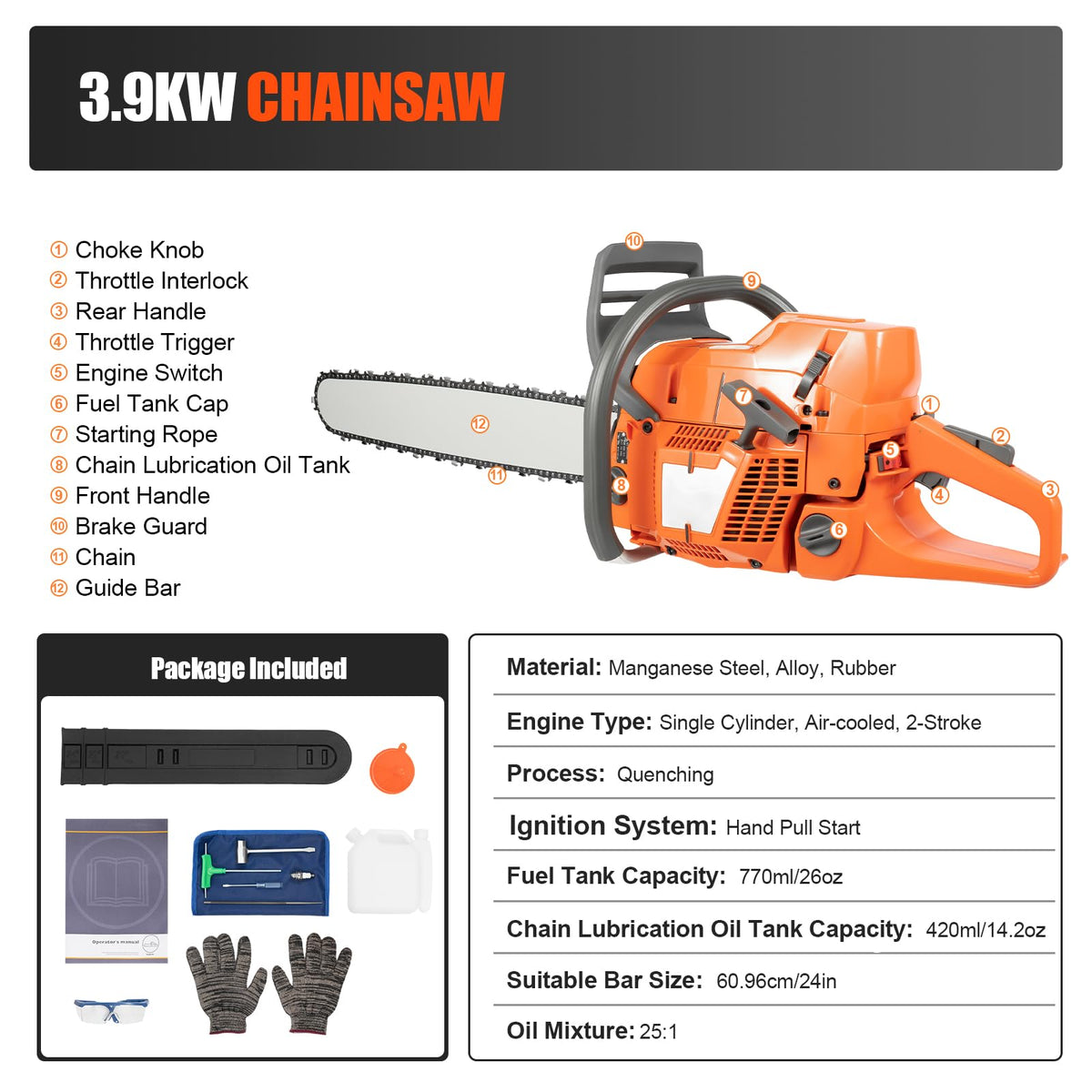 24 Inch Gas Powered Chainsaw X630077