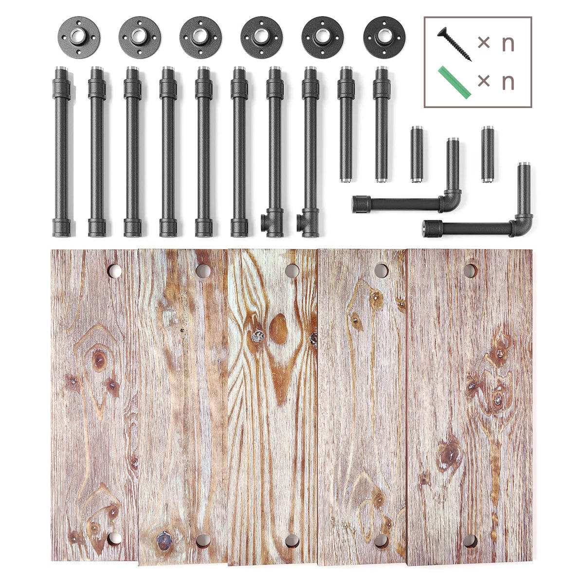 5 Tier Solid Wood Industrial Pipe Ladder Shelf H3373