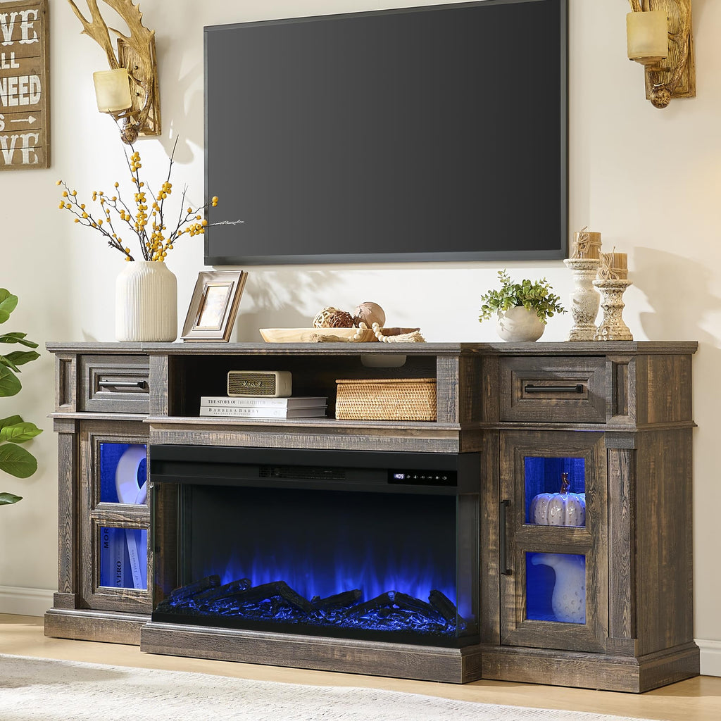 Dark Rustic Oak Fireplace TV Stand with 36 Inch Electric Fireplace A36134