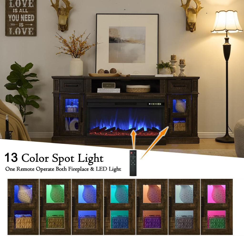 Dark Rustic Oak Fireplace TV Stand with 36 Inch Electric Fireplace A36134