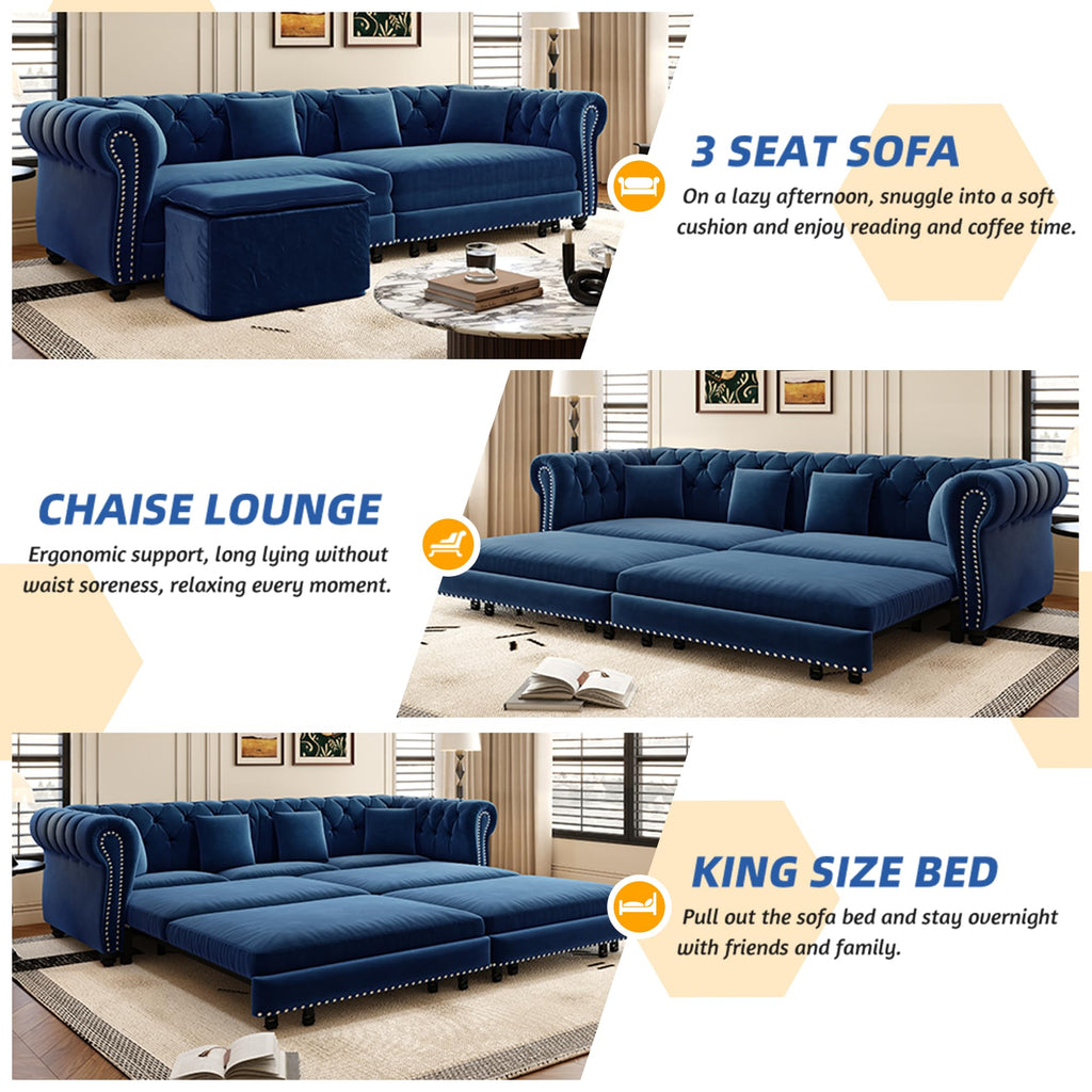Blue Velvet King Size Sleeper Sofa A97142