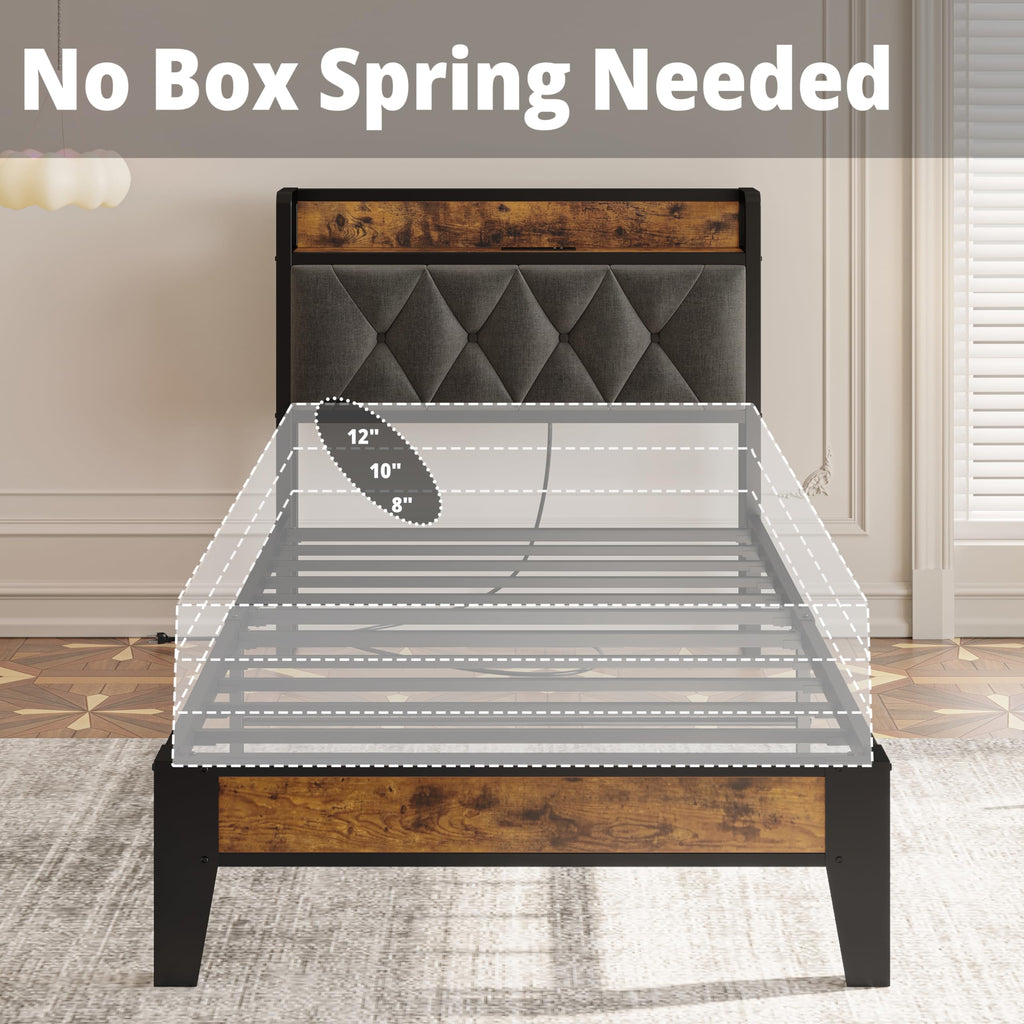 Twin Bed Frame with Storage Headboard W8507
