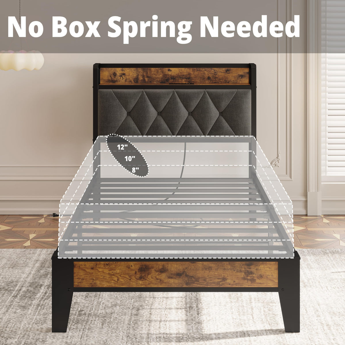 Twin Bed Frame with Storage Headboard W8507