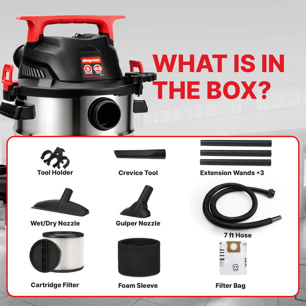 Wet/Dry Vacuum with Blower, 5 Gallon, 4 Peak HP I6104