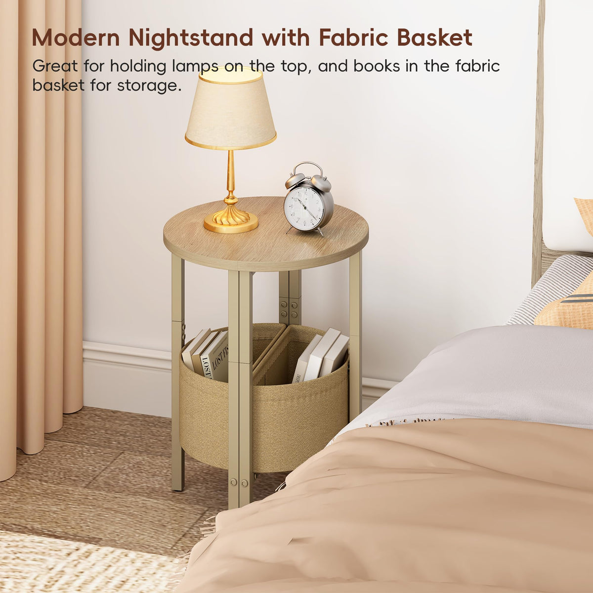 Small Round Side Table with Storage Basket, Set of 2 T7702