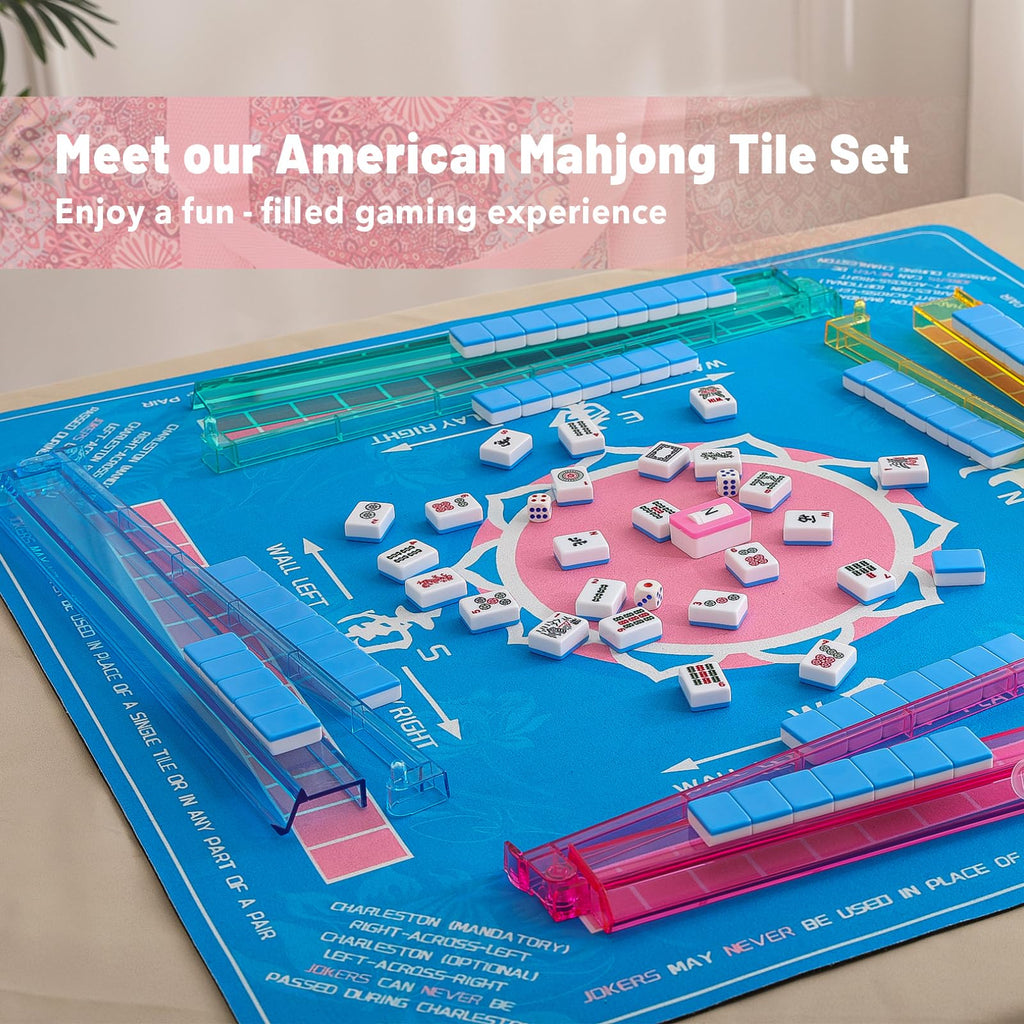 American Mahjong Set with 166 Blue Tiles and Racks X7188