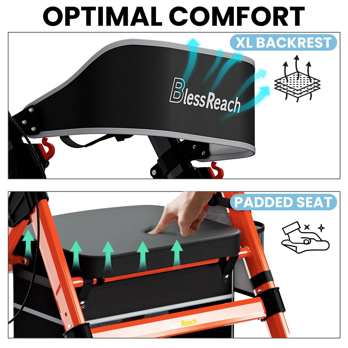 Foldable Heavy-Duty Rollator Walkers with Seat F212515