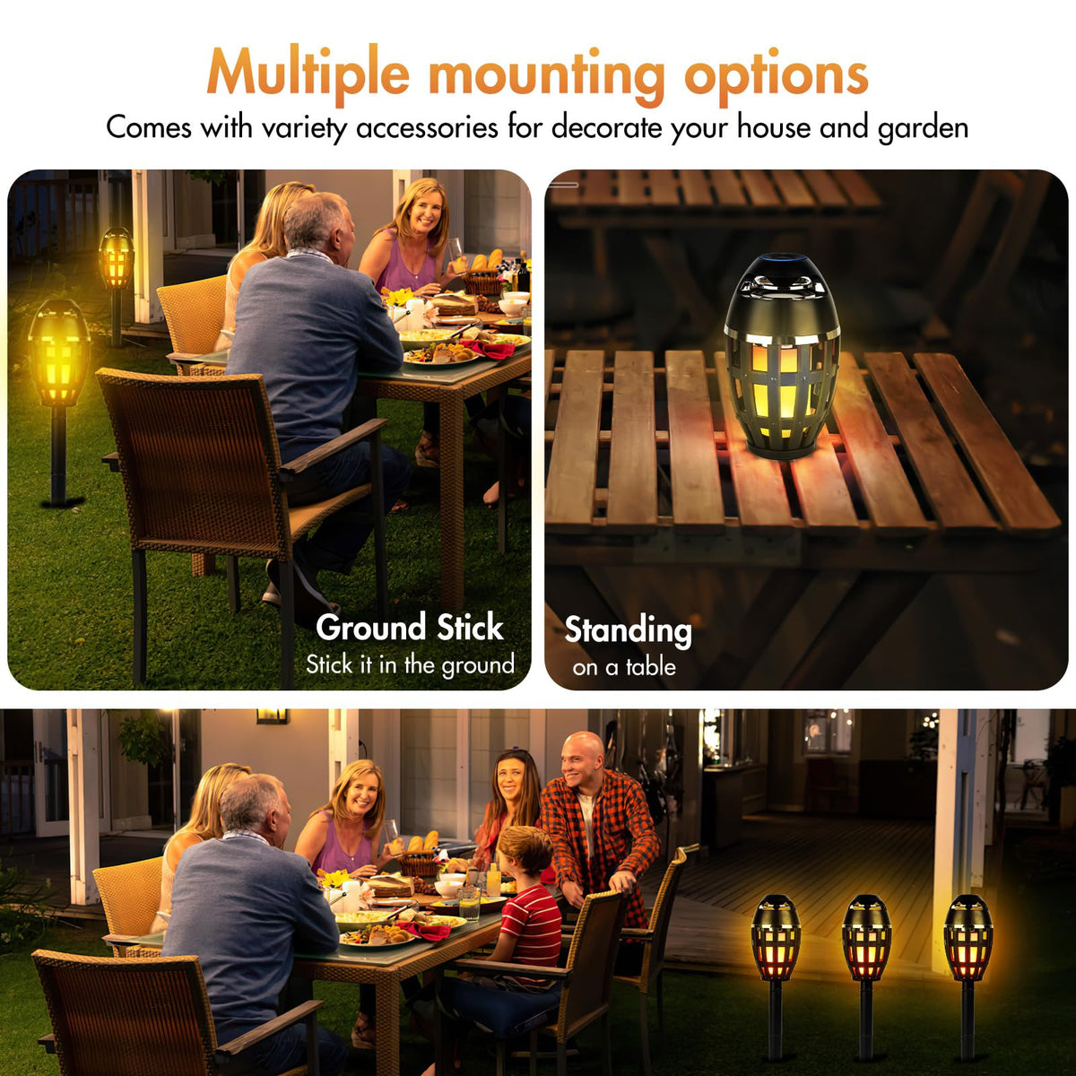 2 Pack Outdoor Bluetooth Flame Speakers with Stakes M246