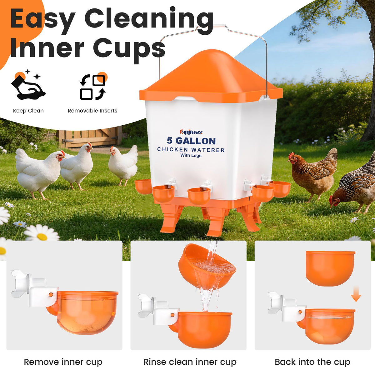 5 Gallons Chicken Waterer Bucket with Cups and Adjustable Legs G827