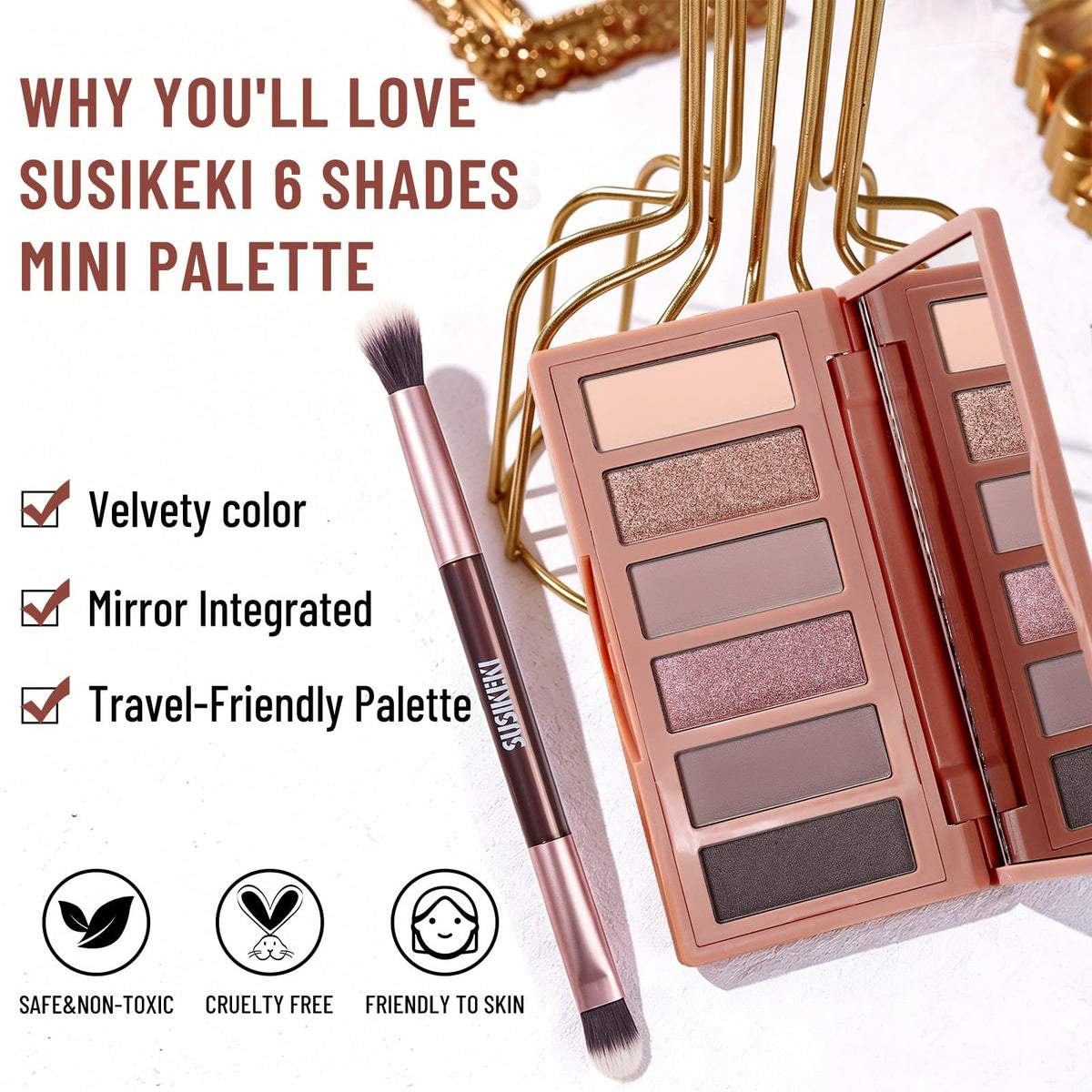 6-Color Matte and Shimmer Eyeshadow Palette with Brush B607