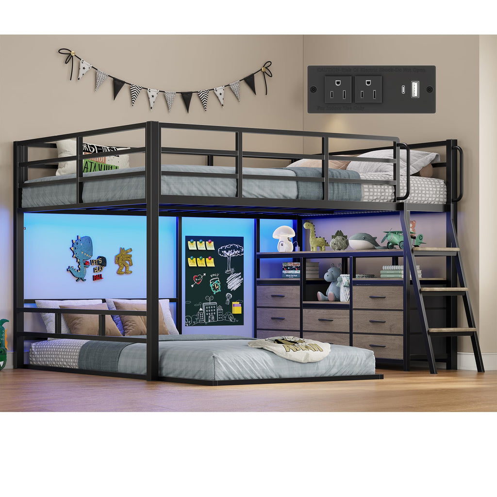 Full Over Twin Bunk Bed with 8 Drawers Grey M6348