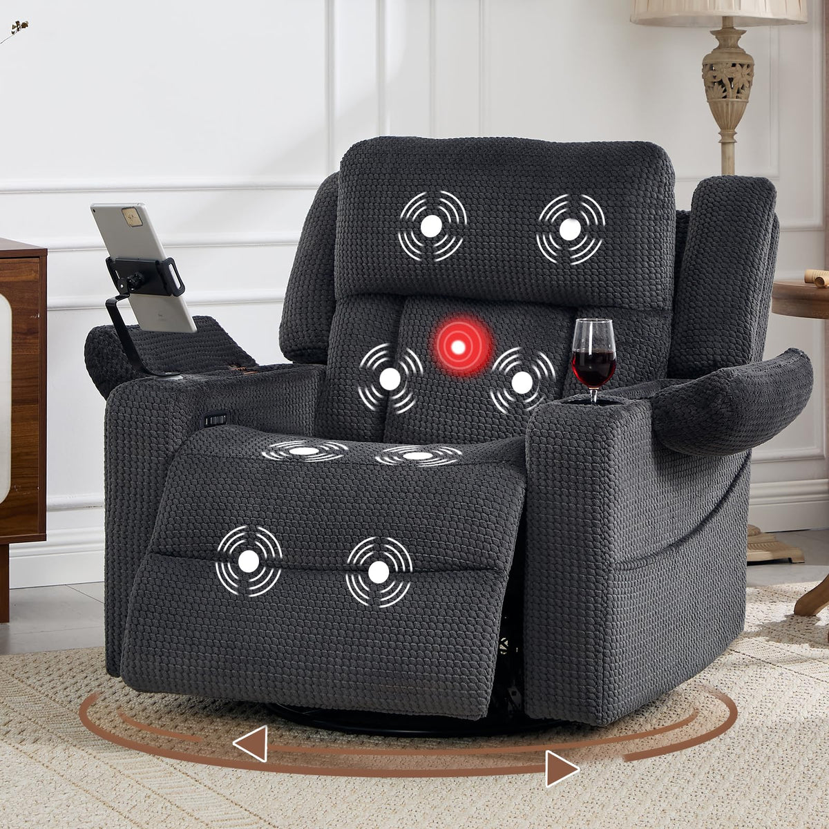 Oversized Power Recliner Chair with Massage and Heat, Grey H4521