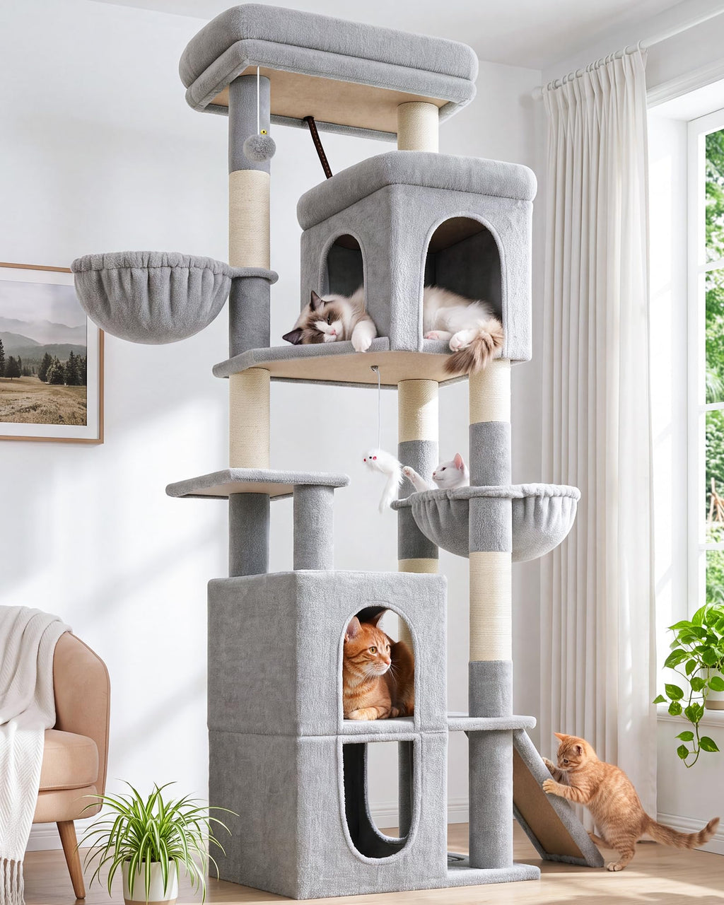 70 inch Light Grey Cat Tree Condos U4908