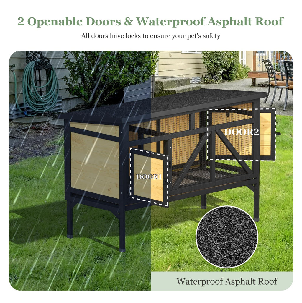 46.7" Wooden Rabbit Hutch with Removable Tray V56544